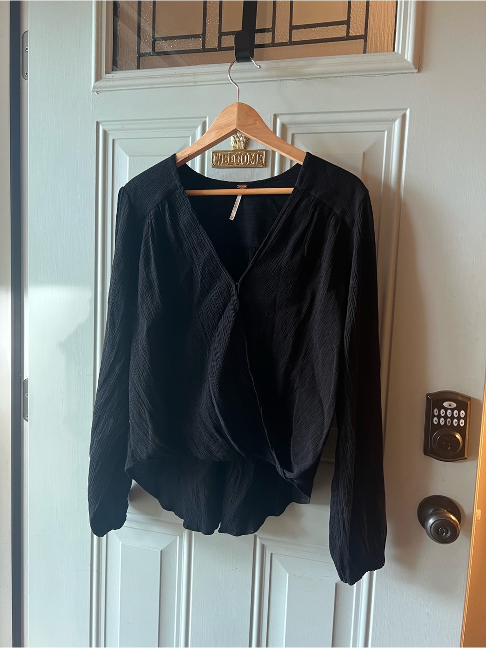 Free People Black Wrap-Front Long Sleeve Top